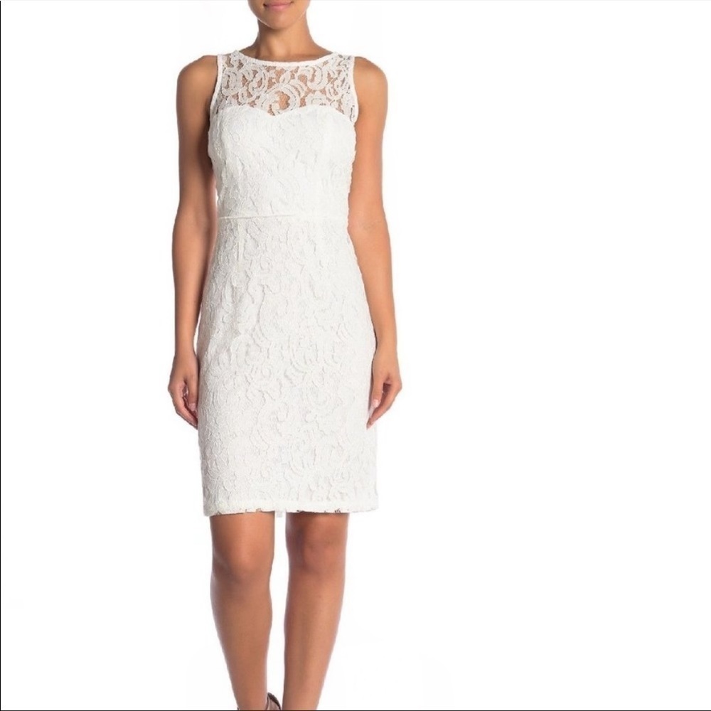 Marina Sleeveless Lace Sheath Dress in White Size 4‎